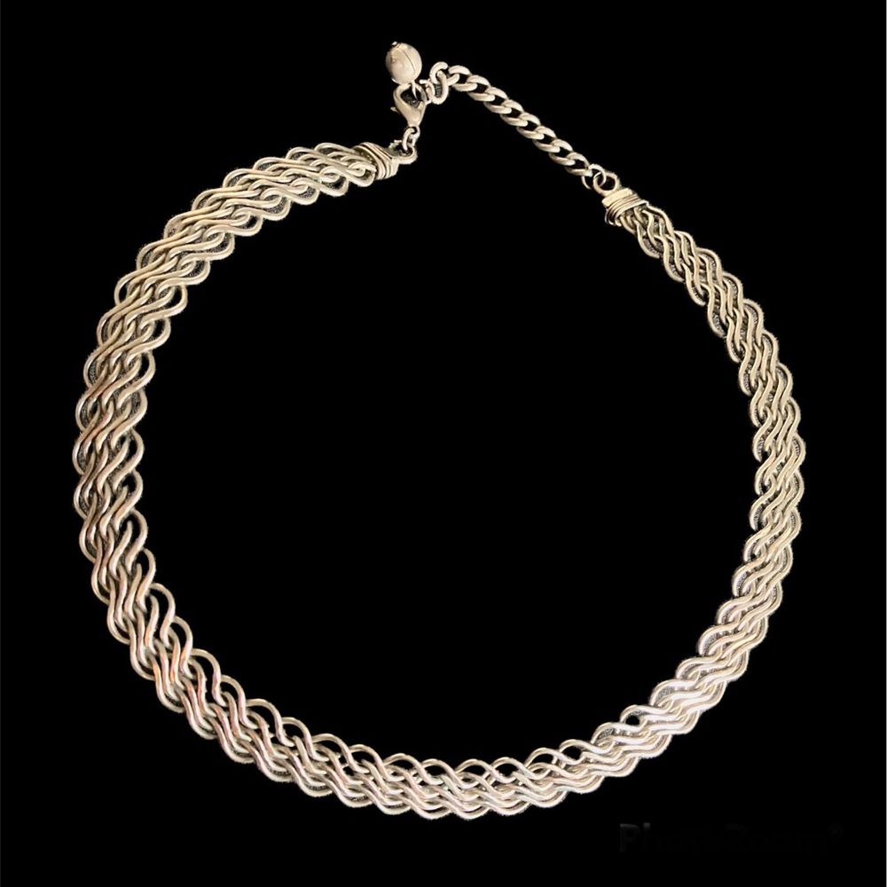 Unique Vintage Silver Metal Woven Waves Collar Choker Necklace